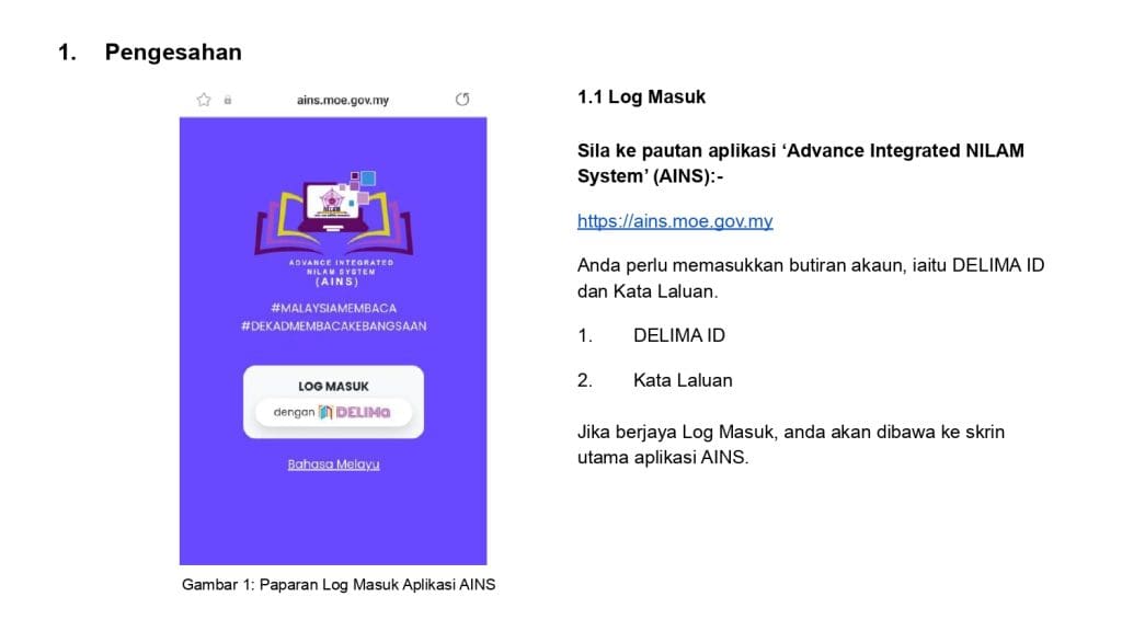 ID DELIMa Anda untuk Akses AINS NILAM KPM